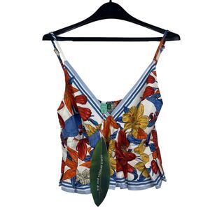 NEW‎ FARM Rio Floral Araraju Blouse Womens M Crop Top Sleeveless Boho Flowers